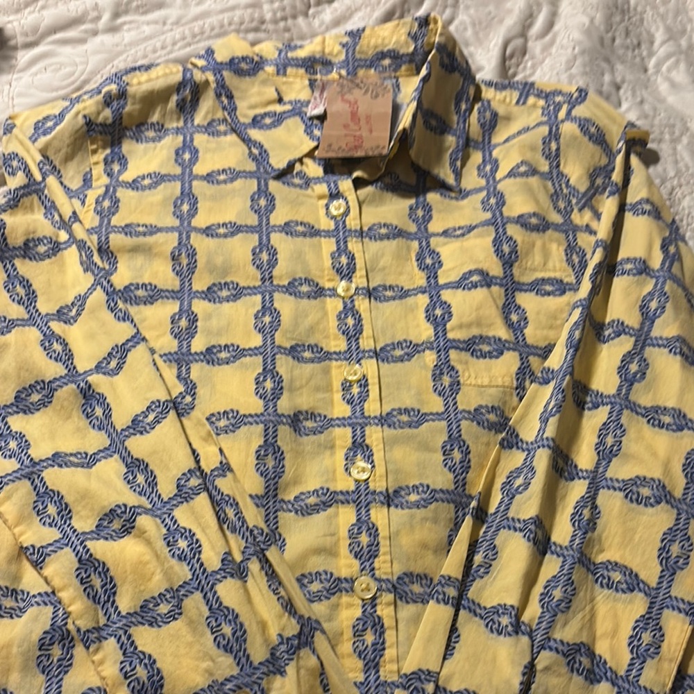 Yellow and Blue Patterned Button-Up Shirt